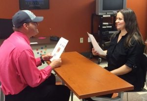 Goodwill job seekers, Bryan H. and Ann G. practicing their interview skills before meeting with Rocky Gap. 