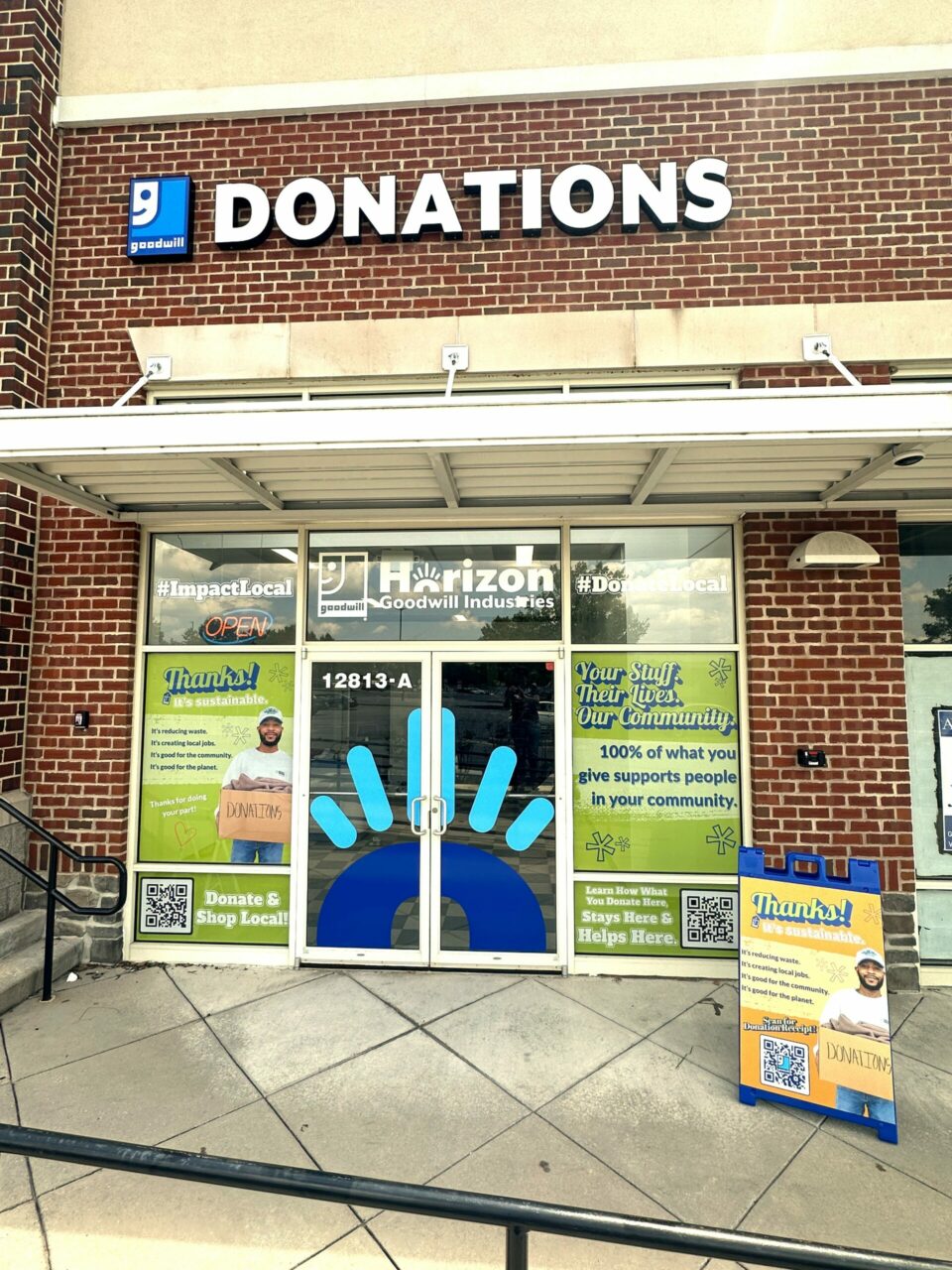 Store front photo of donation center located Shank Farm Way.