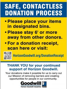 CONTACTLESS DONATION sign  228x300 - Horizon Goodwill opens additional locations with Contactless Donation Process