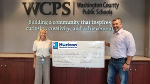 EFWCPS HGI Check Photo 300x169 - Horizon Goodwill & the Education Foundation of Washington County Public Schools Conclude Spring Donation Drive