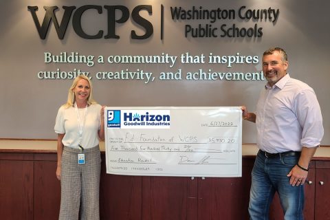 EFWCPS HGI Check Photo 480x320 - Horizon Goodwill & the Education Foundation of Washington County Public Schools Conclude Spring Donation Drive