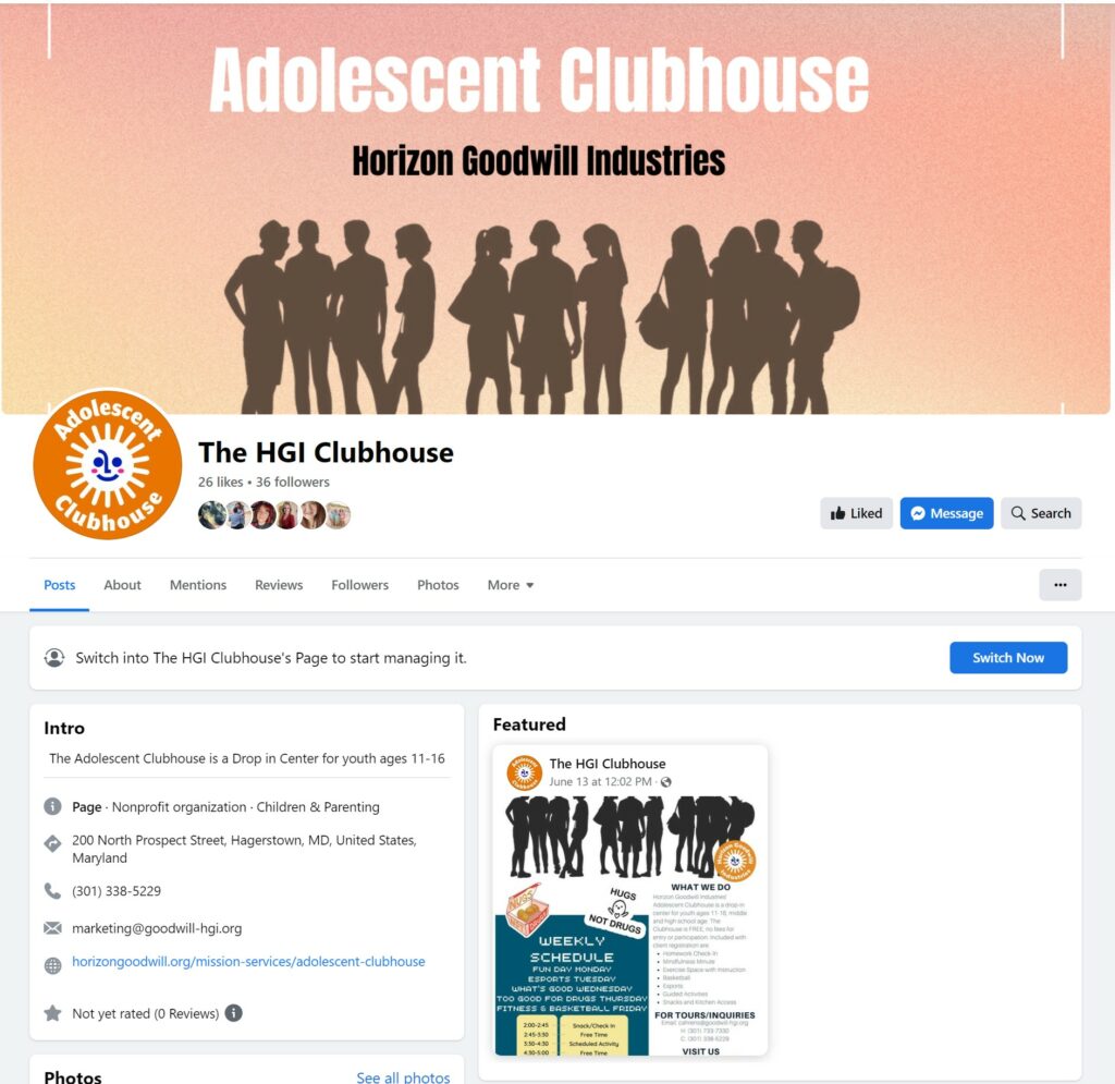 Adolescent Clubhouse FB Screenshot