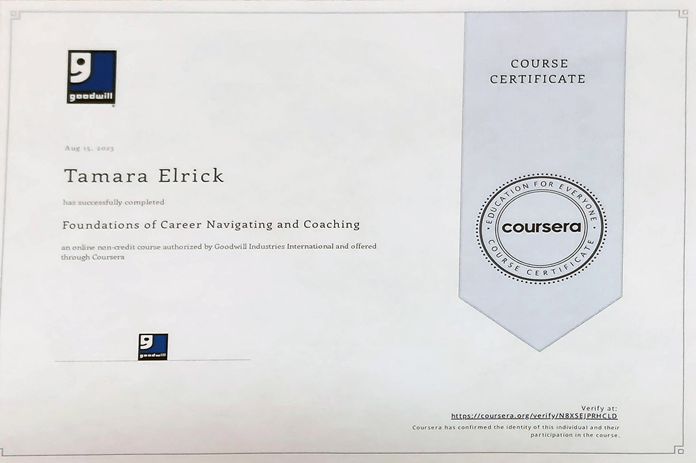 photo of tammy certificate